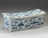 A CHINESE RECTANGULAR BLUE AND WHITE PILLOW, QING DYNASTY (1644-1911)