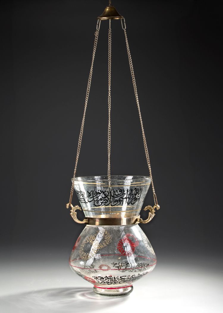 A MAMLUK-STYLE GLASS MOSQUE LAMP,  20TH CENTURY