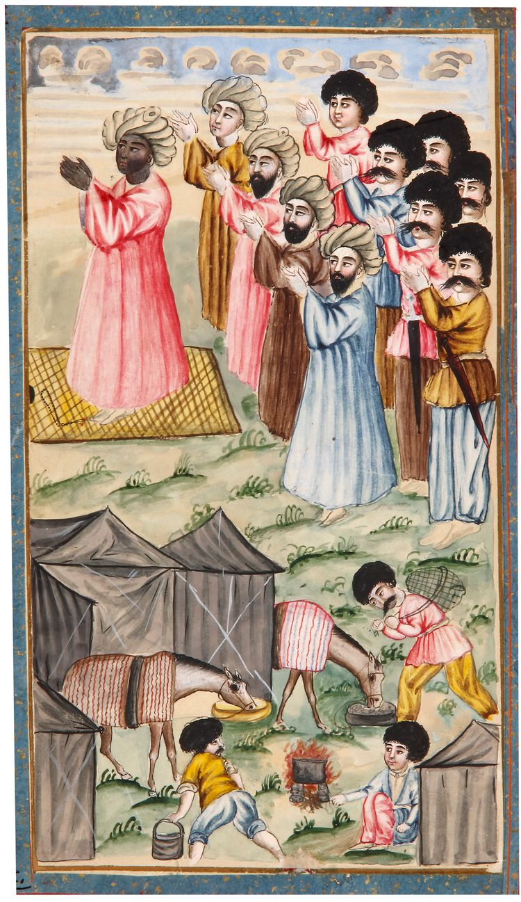 AN OTTOMAN MINIATURE DEPICTING A GROUP DURING PRAYER, LATE 18TH CENTURY