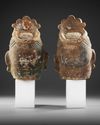 TWO CHINESE POLYCHROME WOOD HEADS, MING DYNASTY OR LATER