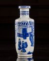 A small Chinese blue and white 'figural' rouleau vase
