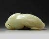 A Chinese pale celadon jade recumbent qilin