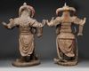 A matched pair of Chinese polychrome wood guardian figures