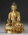 A TIBETAN MEDICINE BUDDHA (BHAISAJYAGURU) GILT BRONZE STATUE,  19TH CENTURY