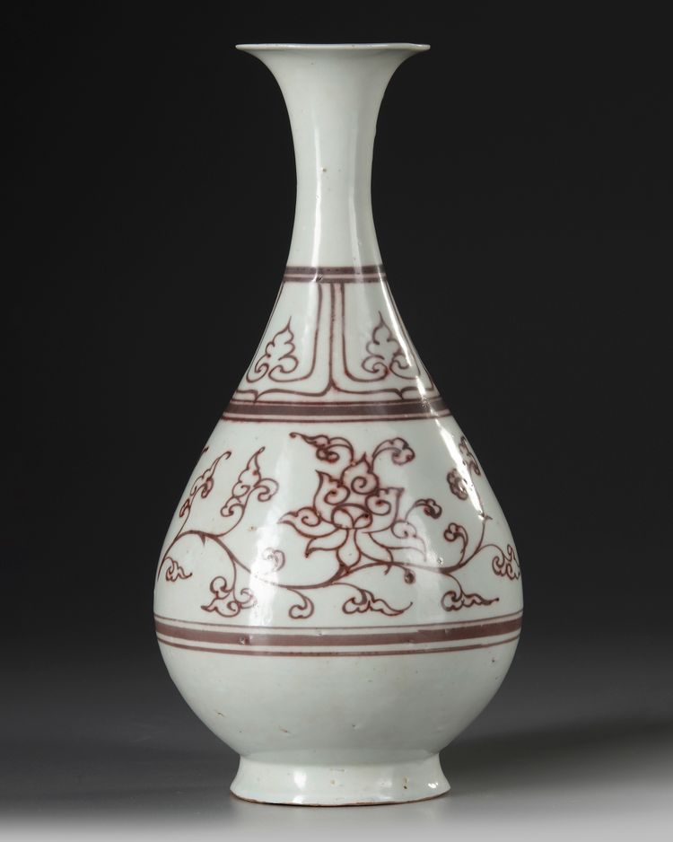 A CHINESE COPPER RED DECORATED YUHUCHUNPING VASE, YUAN DYNASTY (1279-1368)