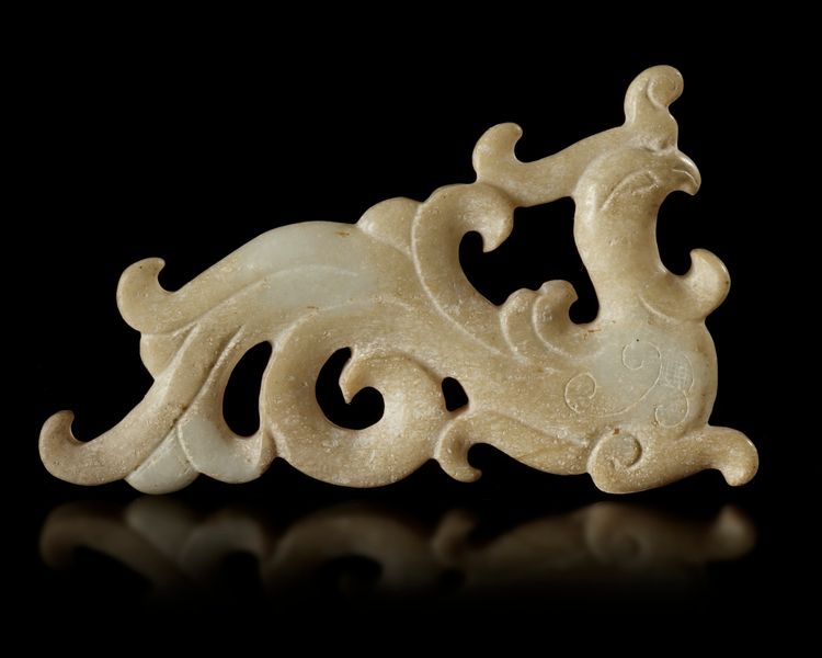 A CHINESE PALE GREYISH-WHITE JADE PHOENIX PENDANT, 20TH CENTURY