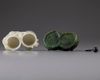 A white jade 'chilong' twin-cup and spinach green stand