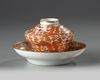 A CHINESE IRON-RED AND GILT-DECORATED 'DRAGON' OGEE BOWL, COVER AND SAUCER, GUANGXU PERIOD (1875-1908)