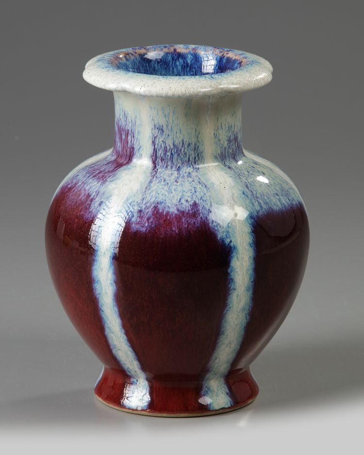 A Chinese flambé-glazed foliate vase