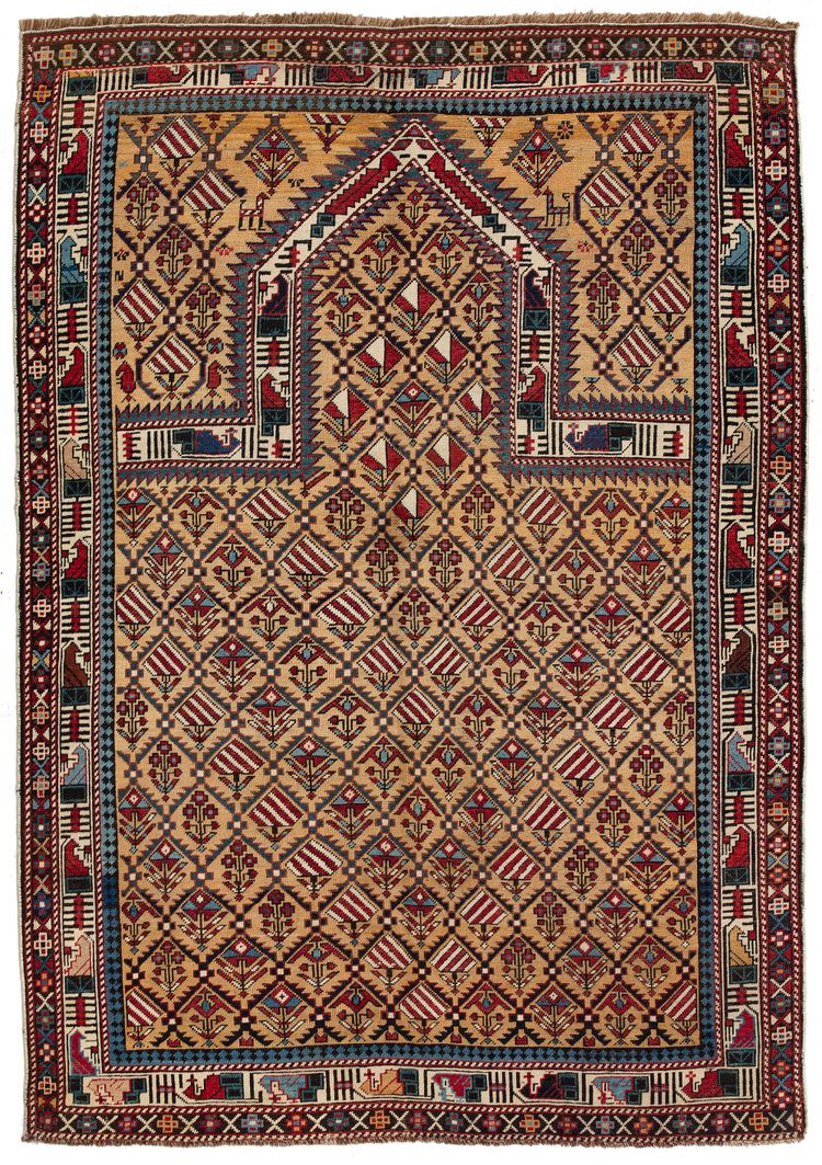 A YELLOW GROUND CAUCASIEN MARASHALI RUG, 19TH CENTURY