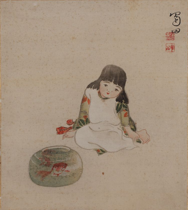 A LITTLE GIRL AND HER GOLDFISH BOWL,TAISHO-SHOWA PERIOD
