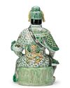 A CHINESE FAMILLE VERTE BISCUIT FIGURE OF GUANDI, 19TH-20TH CENTURY