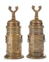 A PAIR OF LARGE SAFAVID STYLE ENGRAVED BRASS TORCH STANDS, PERSIA, 18TH-19TH CENTURY