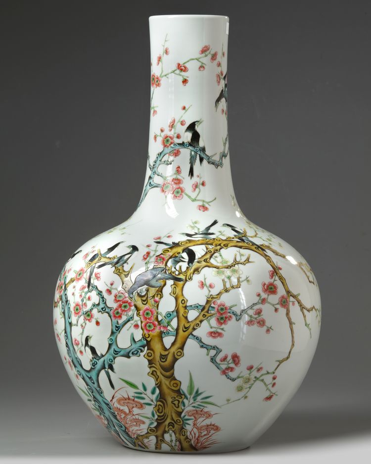 A large Chinese famille rose birds vase