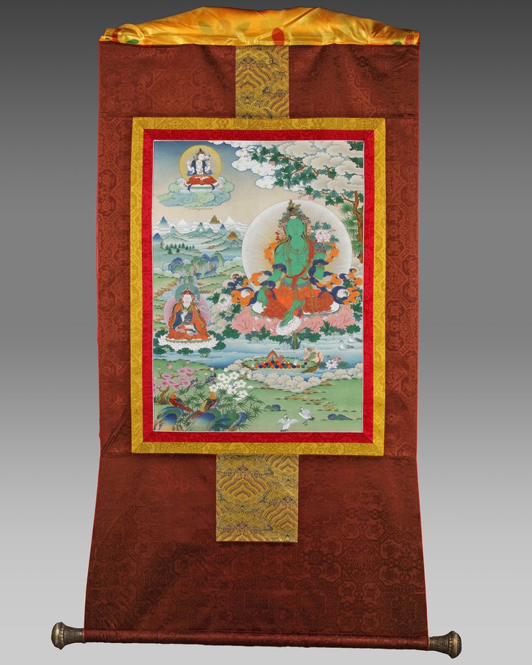 A  TIBETAN RITUAL PAINTING OF GREEN TARA, TIBET, 20TH CENTURY