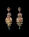 A PAIR OF QAJAR GOLD AND ENAMELLED PENDANT EARRINGS, PERSIA, 19TH CENTURY