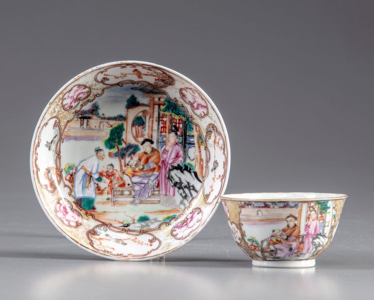 A Chinese famille rose cup and saucer