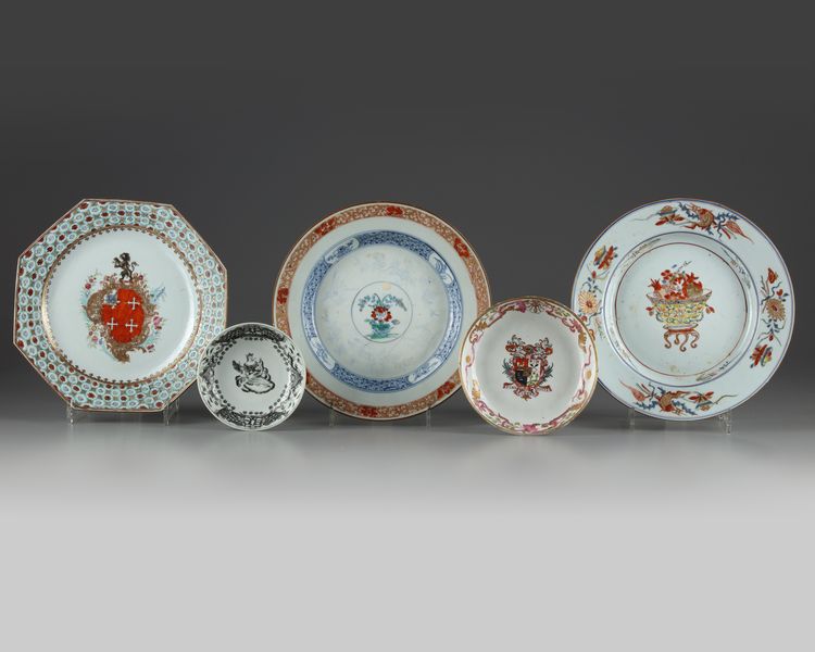 Five Chinese enamelled dishes