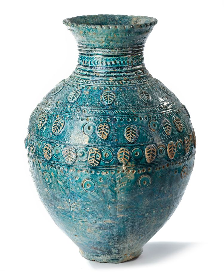 A POST SASSANIAN TURQUOISE GLAZED POTTERY STORAGE JAR, PERSIA, 7TH-8TH CENTURY