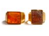 TWO AGATE SEAL GOLD RINGS