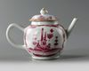 A Chinese puce-enamelled 'European subject' teapot and cover