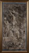 A  RELIGIOUS PAINTING OF THE CRUCIFIXION OF JESUS CHRIST
