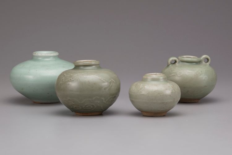 Four celadon jars