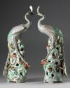 A pair of Chinese famille rose peacocks