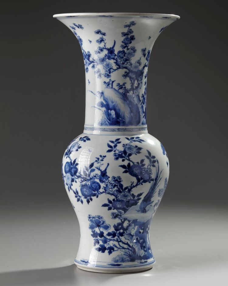 A Chinese blue and white phoenix tail vase