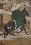 A TALL JAPANESE SCREEN DEPICTING A WINTER SCENE, LATE EDO PERIOD (FIRST HALF 19TH CENTURY)
