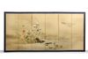 JAPANESE SIX-PANEL SCREEN WITH FLOWERS, BIRDS, AND RIVER LANDSCAPE, MEIJI PERIOD (1868–1912)