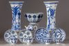 A lot of twelve blue and white items