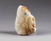 A CHINESE WHITE AND RUSSET JADE 'BAT AND LINGZHI' CARVING, 18TH-19TH CENTURY