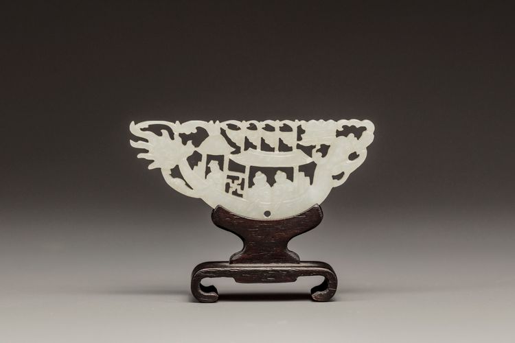 A white jade 'dragonboat' plaque