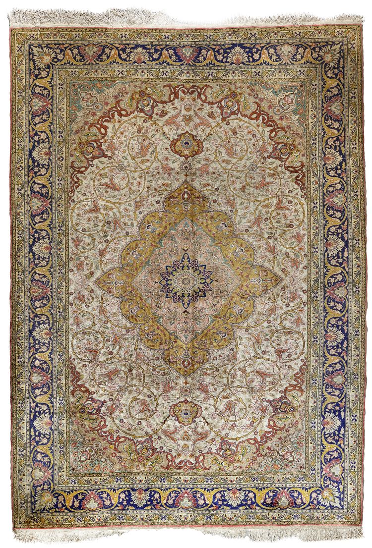 A TURKISH SILK AND METAL THREAD RUG, CIRCA 1930