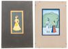 TWO INDIAN MINIATURE PAINTINGS, A MUGHAL PRINCESS AND KRISHNA, INDIA, EARLY 20TH CENTURY