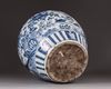 A large blue and white pot