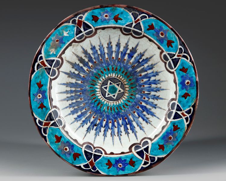 A POLYCHROME POTTERY DISH, SYRIA, 17TH CENTURY
