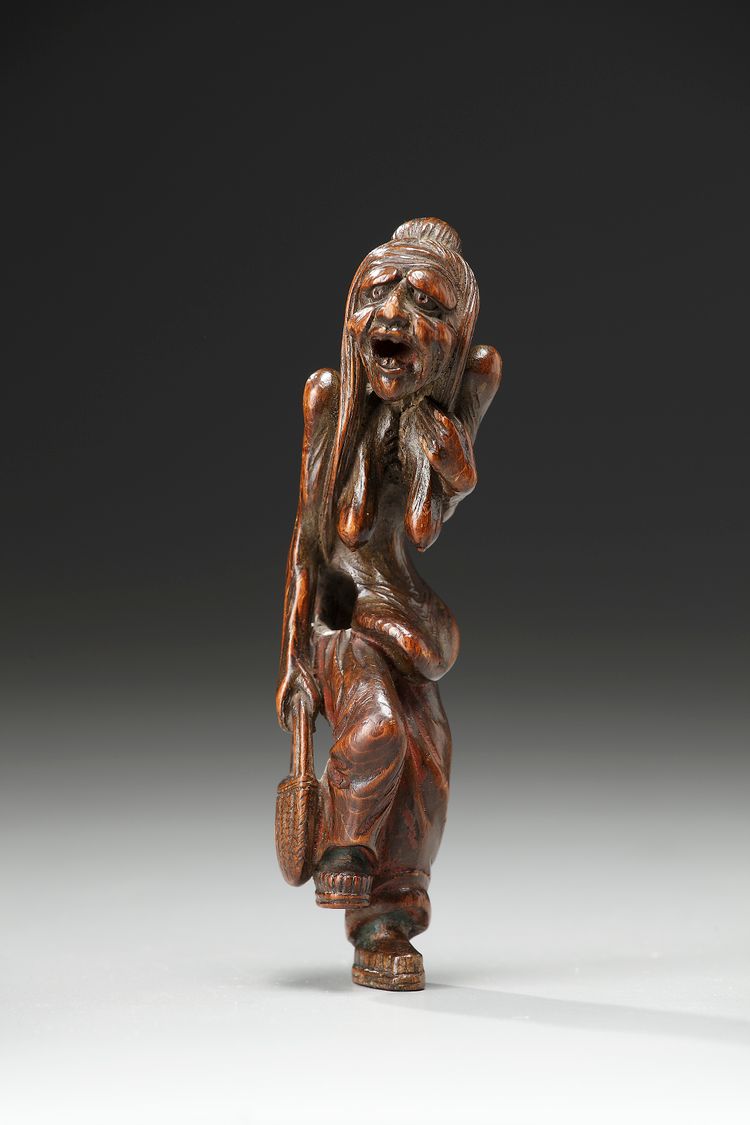 A Box Wood Netsuke of an Yamauba (Mountain Ogress)