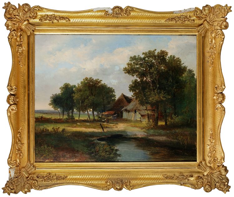 HERMANUS JAN HENDRIK RIJKELIJKHUIJSEN (1813-1883), A LANDSCAPE WITH A FARMHOUSE, OIL ON PANEL