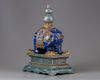 A lapis lazuli carving of a elephant with cloisonné mounts and stand