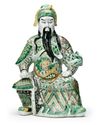 A CHINESE FAMILLE VERTE BISCUIT FIGURE OF GUANDI, 19TH-20TH CENTURY