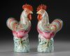 A PAIR OF CHINESE FAMILLE ROSE PORCELAIN ROOSTERS, 18TH CENTURY