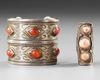 A TURKMEN CARNELIAN-SET SILVER BRACELET AND AGATE-SET RING, TURKMENISTAN, 19TH-20TH CENTURY