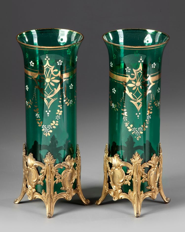 A PAIR OF GREEN GLASS VASES, LATE 19TH CENTURY