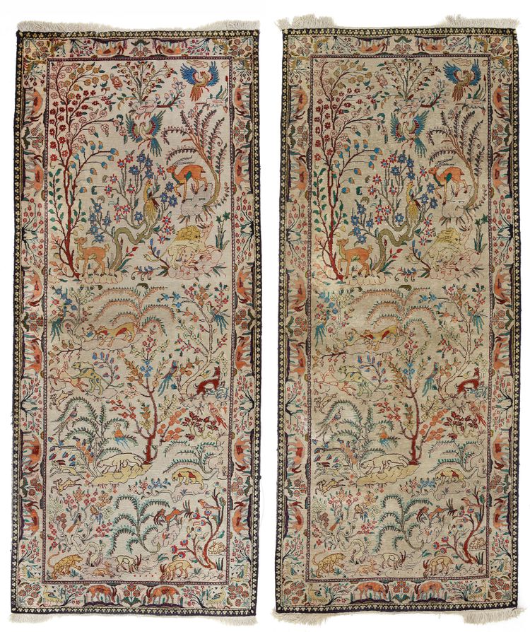 A PAIR OF GHOM SILK RUNNERS, 20TH CENTURY