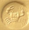 AN EASTERN GREEK SEAL IN ORANGE CARNELIAN WITH A CRAB, 5TH CENTURY BC