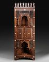 A SYRIAN BONE INLAID HARDWOOD CORNER CABINET, 19TH CENTURY