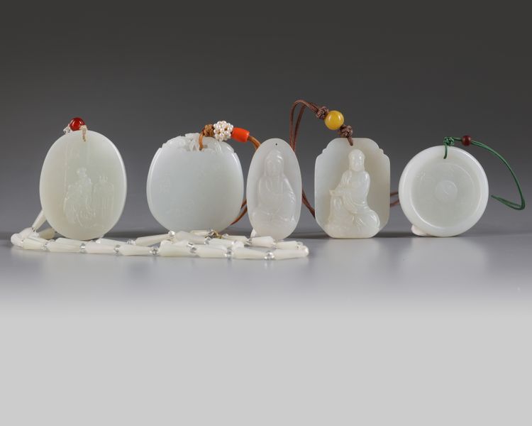 A group of five Chinese white jade plaques