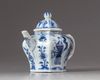 A blue and white hexagonal teapot and cover